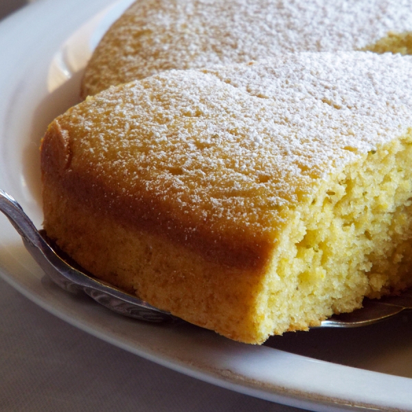 Olive Oil Cornmeal Cake with Confectioners' Sugar
