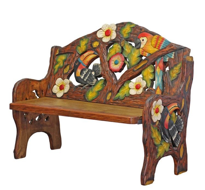 Hand-Carved Mexican Tropical Bench