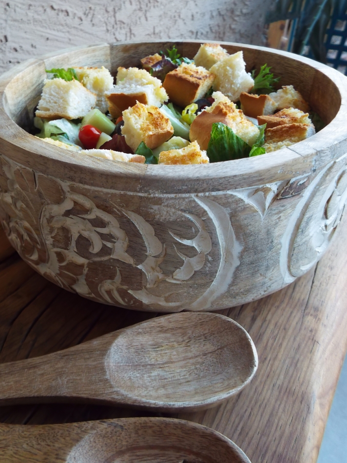 Salad with Mixed Greens and Garlic Bread Croutons