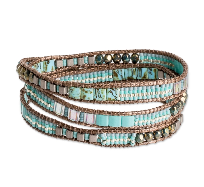 Turquoise glass beaded wrap bracelet