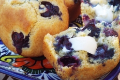 Cornbread blueberry muffins on Talavera dish