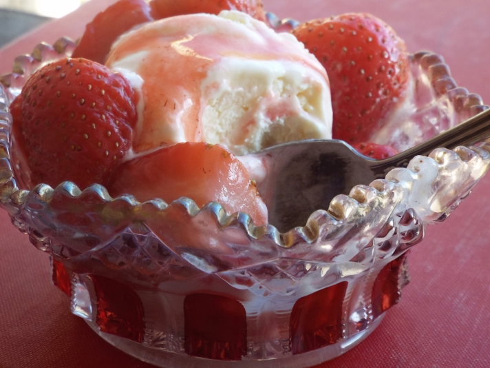 Warm strawberry compote close-up