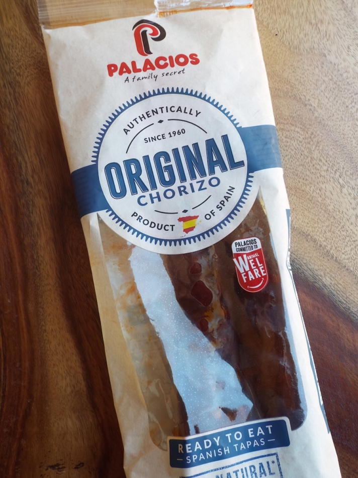 Package of Palacios mild Spanish chorizo.