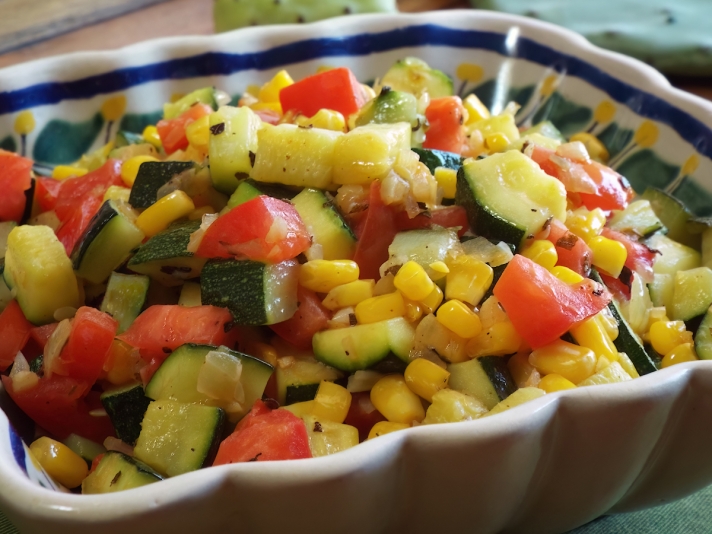 Bowl of Sautéed Zucchini with Corn and Tomatoes