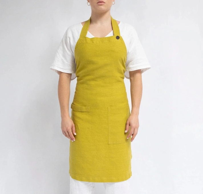 Rough Linen Barista Apron in pear