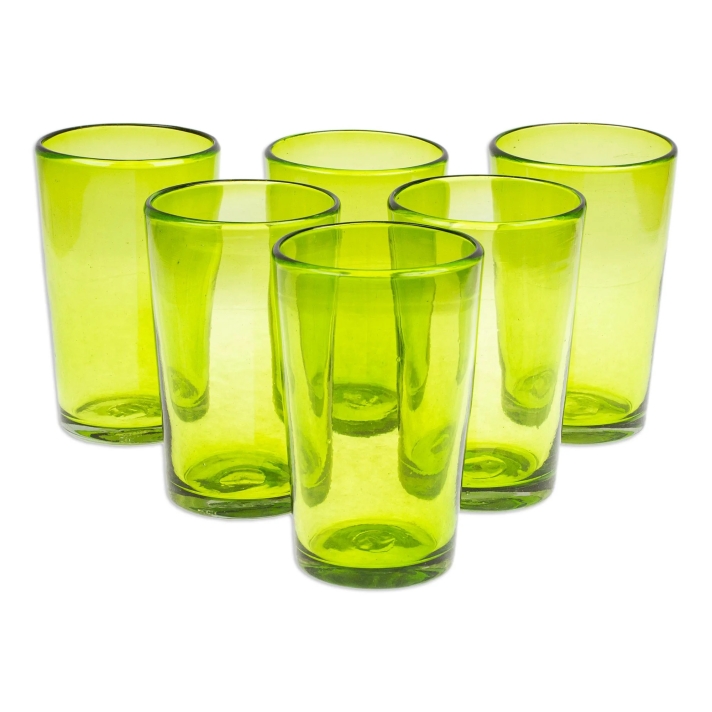 Set of 6 Handblown Recycled Glass Tumblers in Green