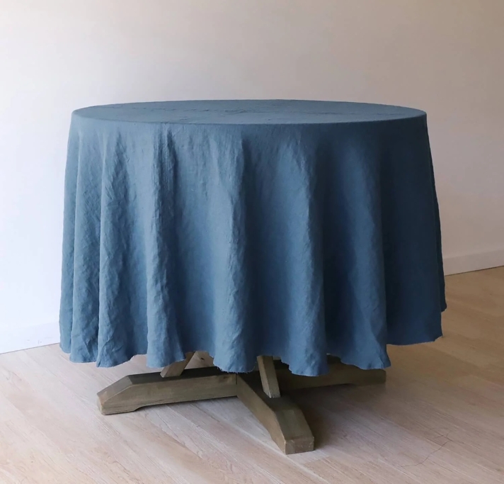 Orkney Linen Round Tablecloth Vintage Blue